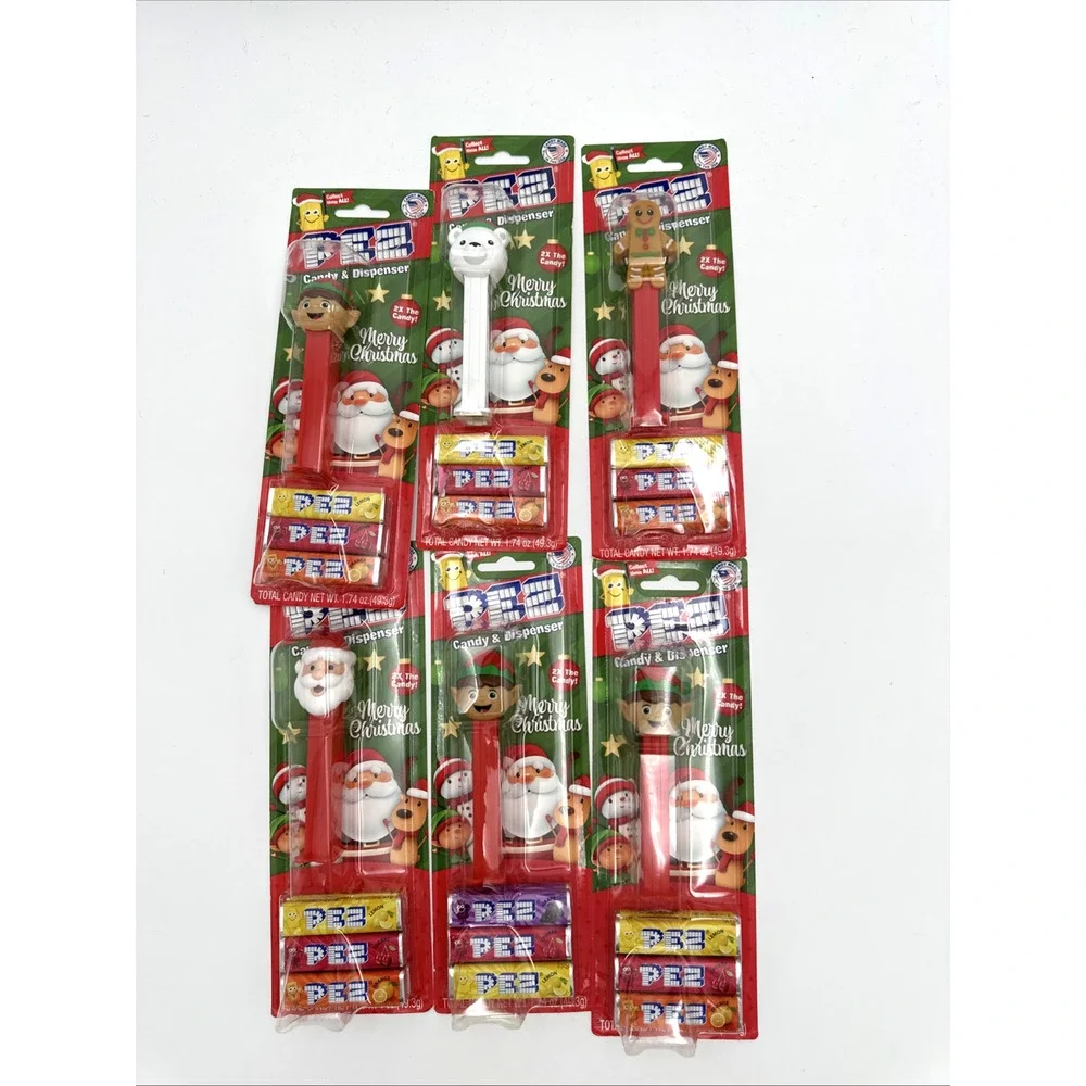 Lot of 6 - Mixed PEZ Candy Dispenser w 3 PEZ Pk Design Holiday Merry Christmas